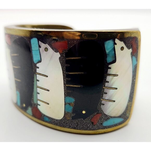 Vintage Andrew Shows Handcrafted Brass Cuff Bracelet W/ Bear Design Rare Unique - Picture 4 of 16